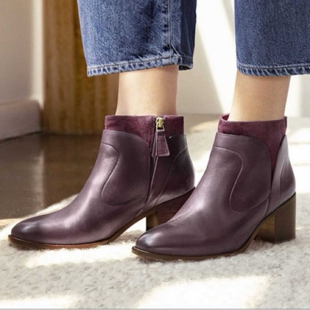 Johnson & Murphy Like New Leather Ankle Booties with Suede Collar 7.5